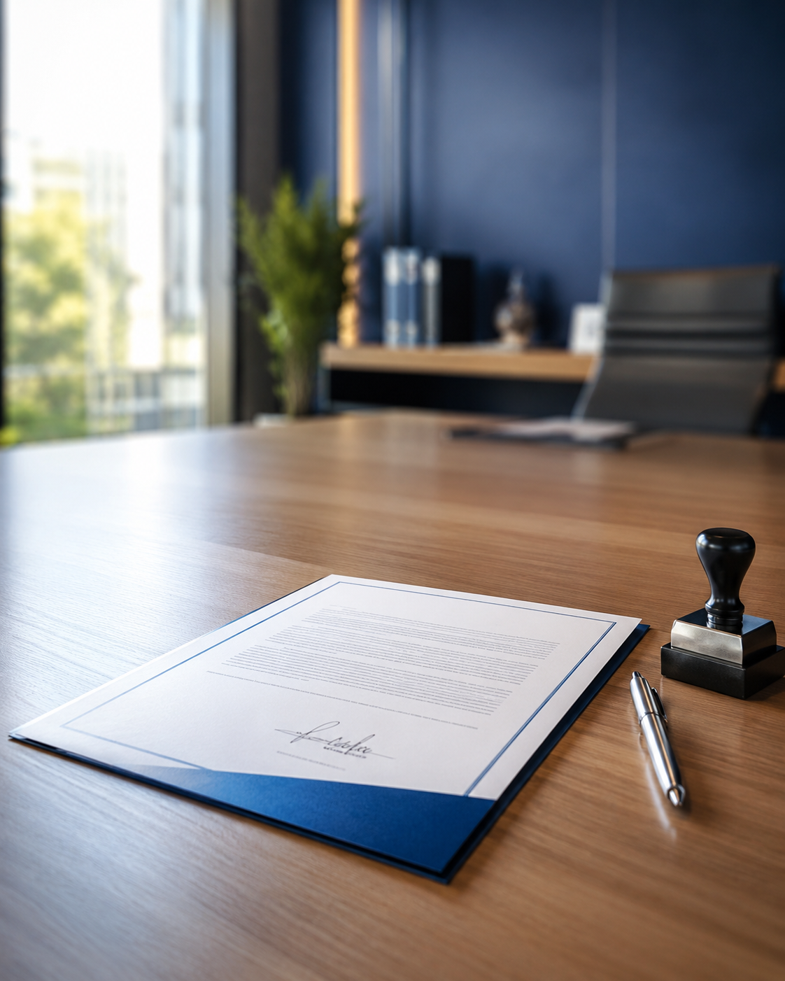 Certificado ISO assinado e carimbado sobre a mesa de uma reunião de auditoria